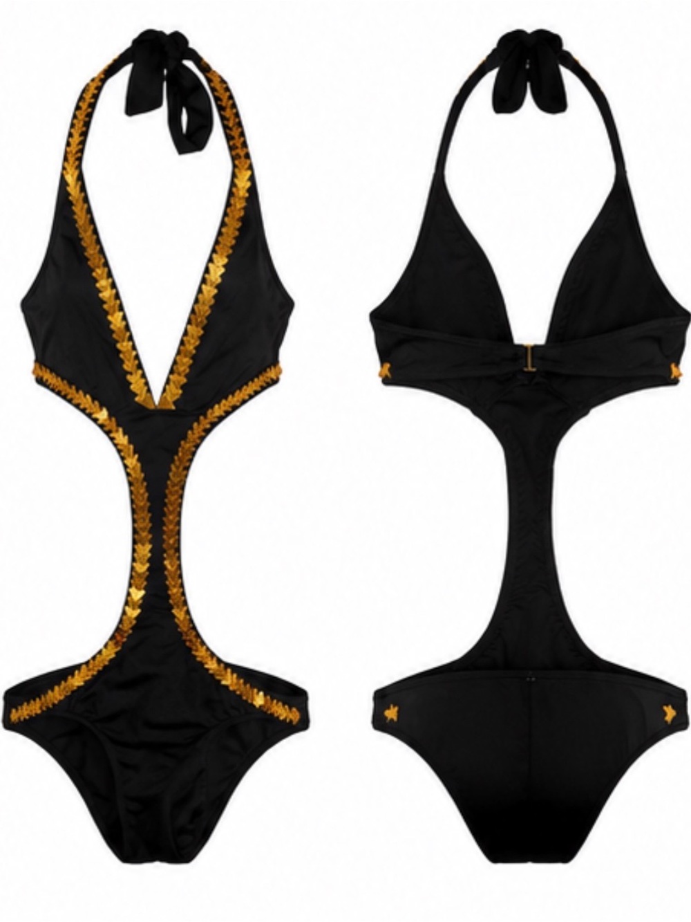 Vintage Victoria's Secret Black & Gold Embellished Monokini